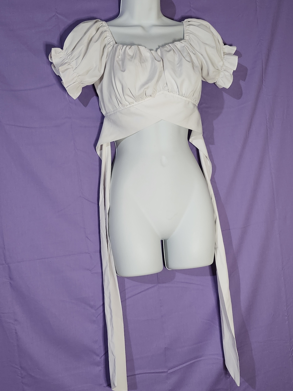 Off Or On Shoulder Peasent Style Crop Top - White - Picture 2 of 7